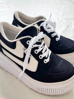 y2k style shoes platform sneakers navy blue suede 36 6 lace up chunky wedge